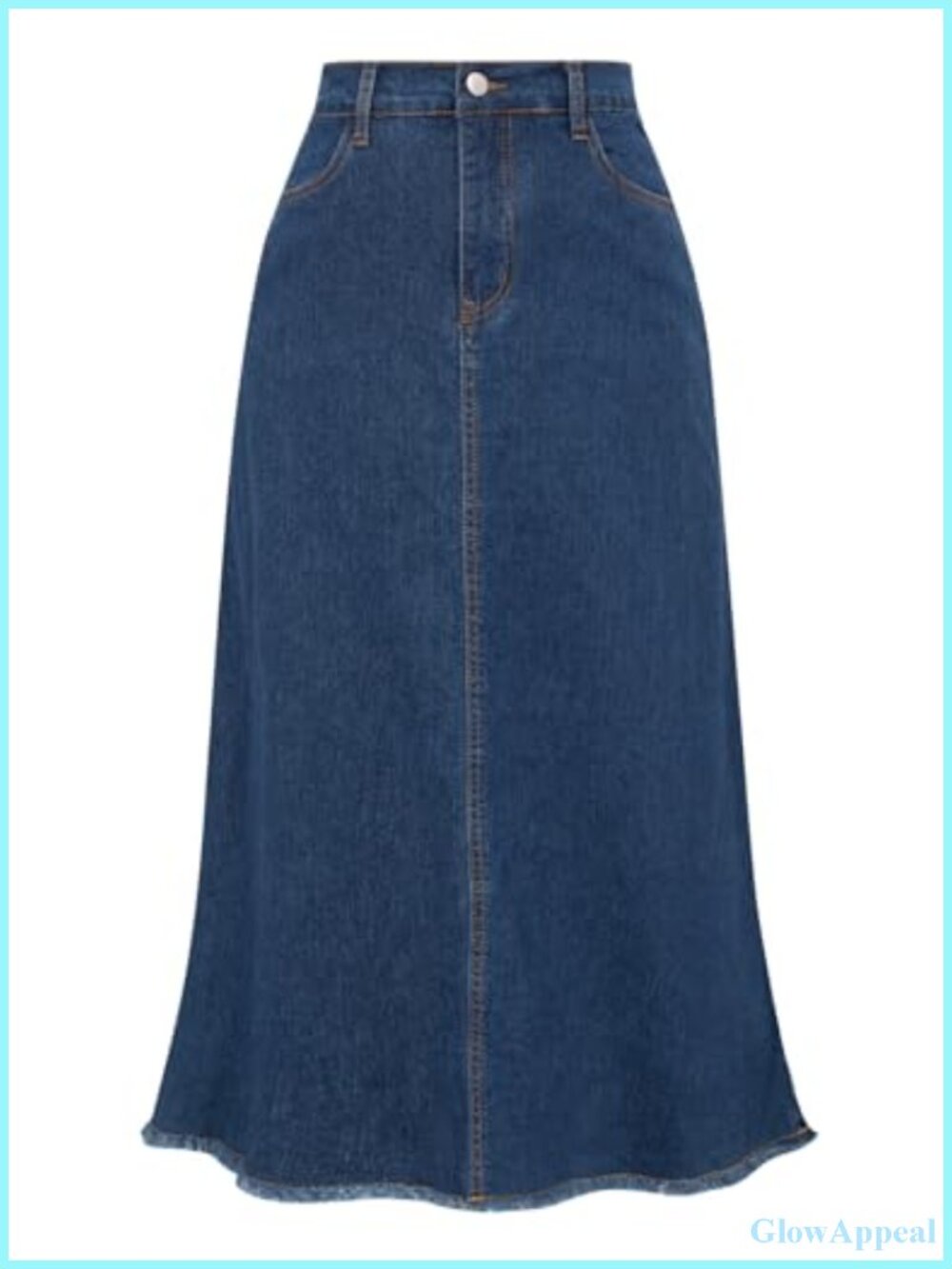Long Denim Jean Skirt High Waist Frayed Raw Hem A-Line Maxi Skirt